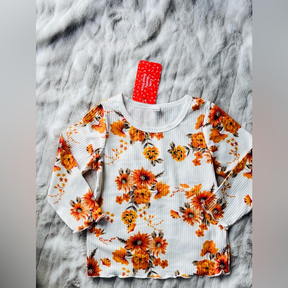 Orange Floral Long Sleeve Kids Top